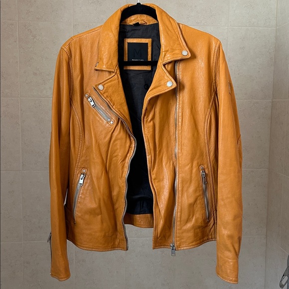 Free People Vibrant Orange Leather Jacket - Picture 8 of 11